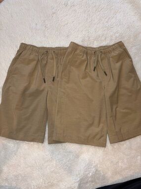 Two Bixby Nomad Boys 10 Hybrid Sand Tan Pull On Shorts Drawstring Elastic Waist